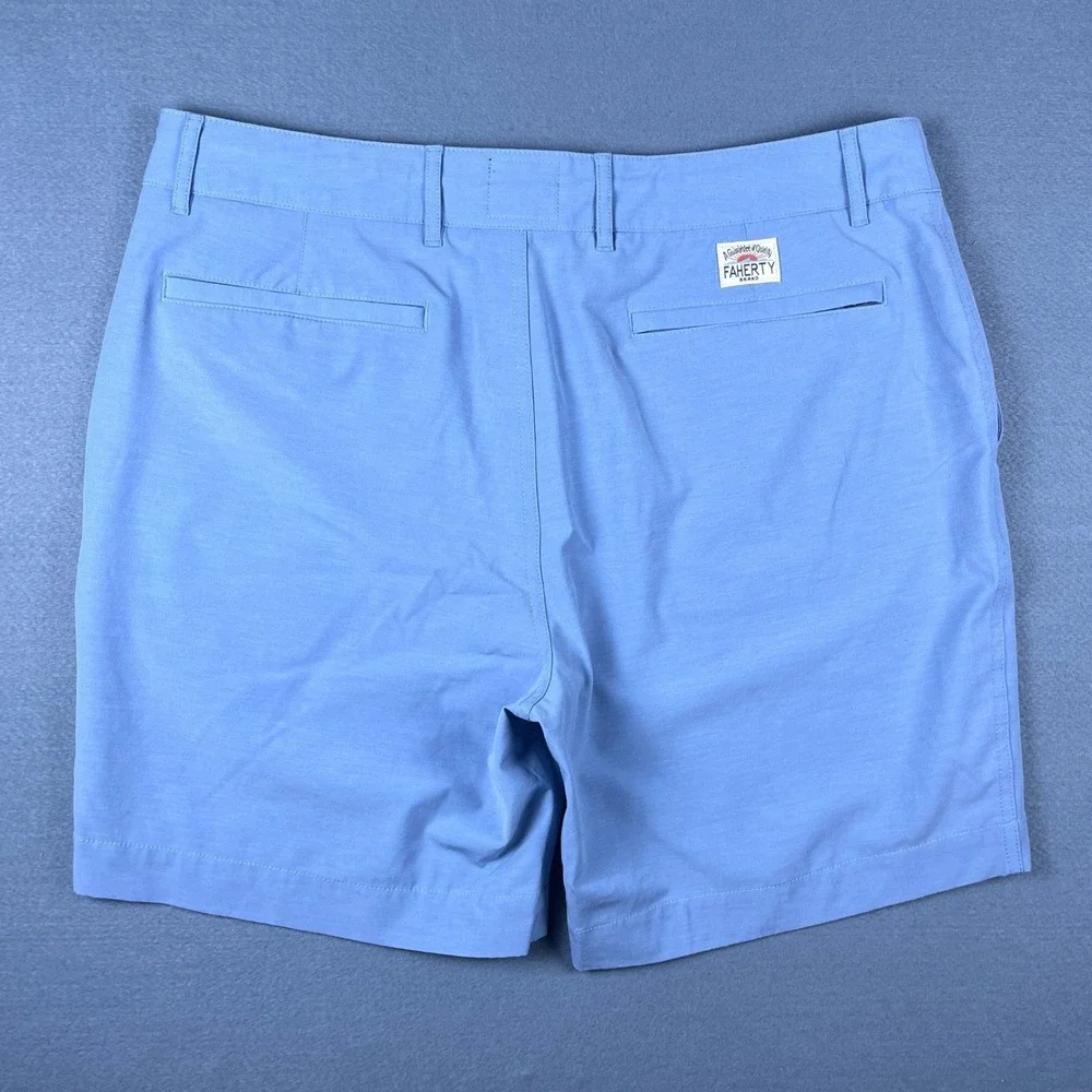 Faherty Brand All Day Shorts Mens 34 Light Blue Hybrid Stretch Board Shorts